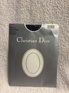 VTG Christian Dior Diorissimo Ultra Sheer Navy Panty Top Sandalfoot Pantyhose 1S